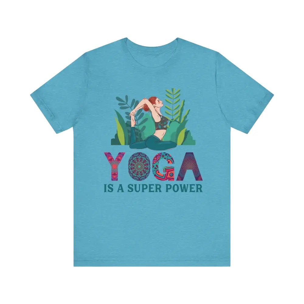 Yoga is a Super Power Unisex Jersey Short Sleeve Yoga Tee - Heather Aqua / S - T-Shirt