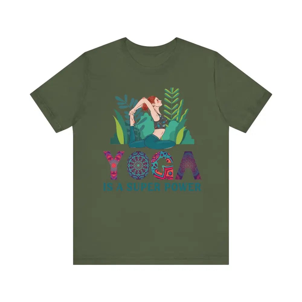 Yoga is a Super Power Unisex Jersey Short Sleeve Yoga Tee - Military Green / S - T-Shirt