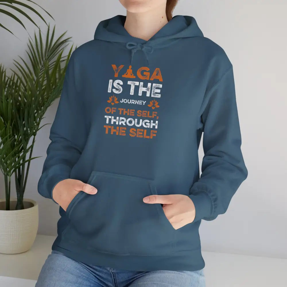 Yoga Is The Journey Hoodie – Spiritual Self-Discovery Sweatshirt - S / Indigo Blue - Hoodie