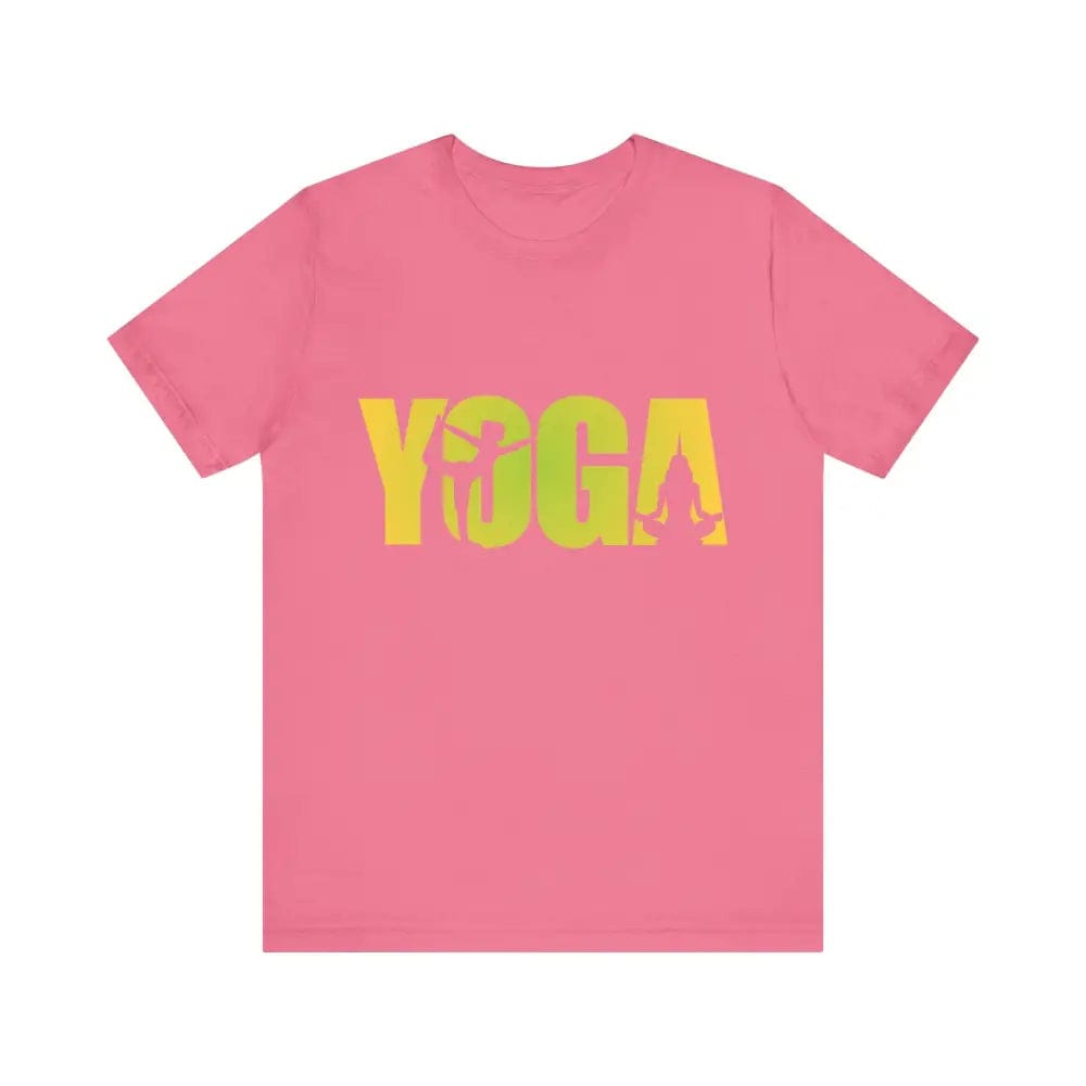 Yoga Lettering w Pose Unisex Jersey Short SleeveTee - Charity Pink / S - T-Shirt