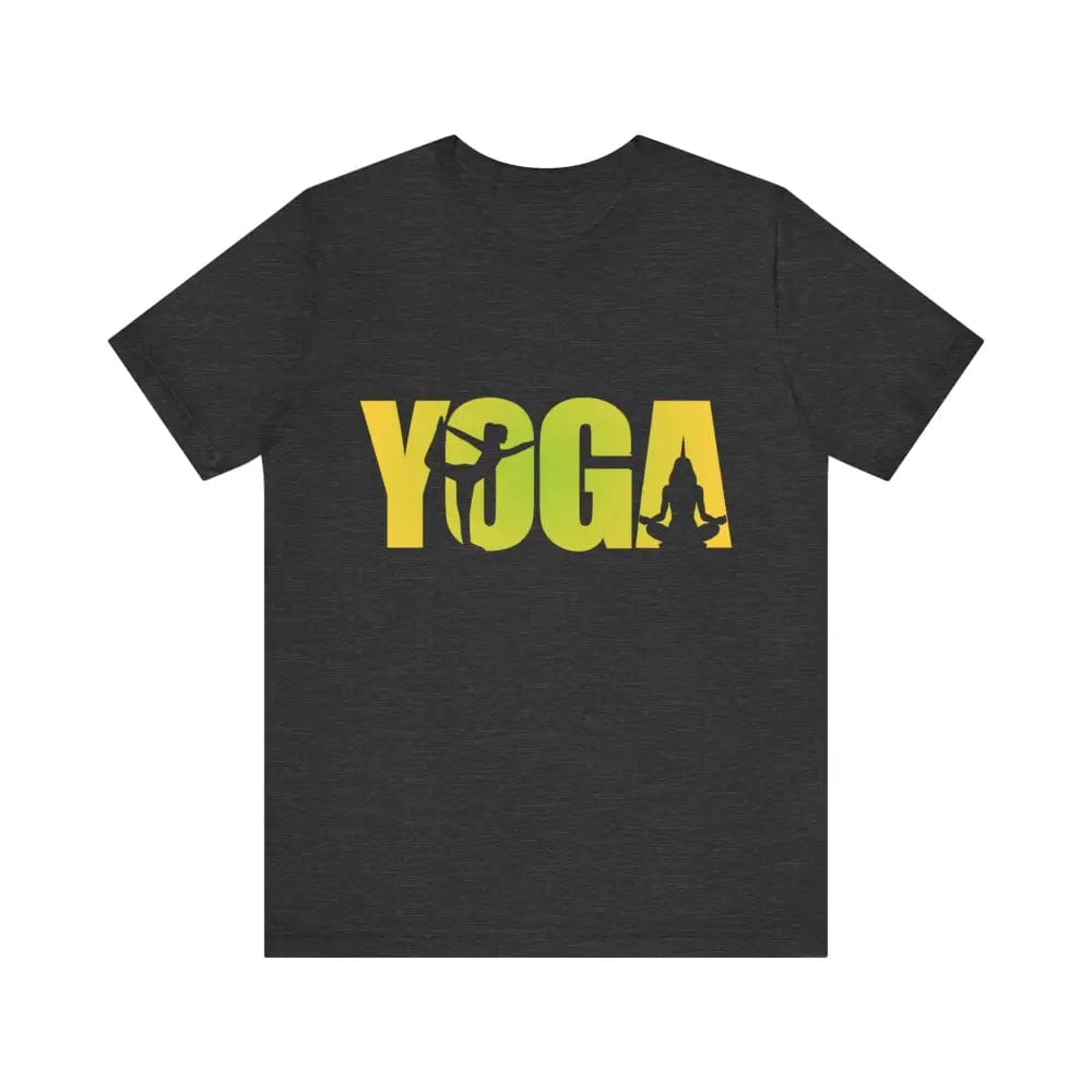 Yoga Lettering w Pose Unisex Jersey Short SleeveTee - Dark Grey Heather / S - T-Shirt