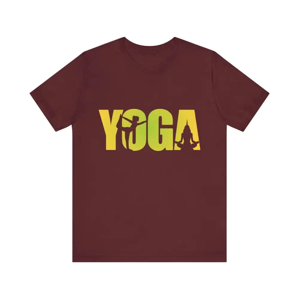 Yoga Lettering w Pose Unisex Jersey Short SleeveTee - Maroon / S - T-Shirt