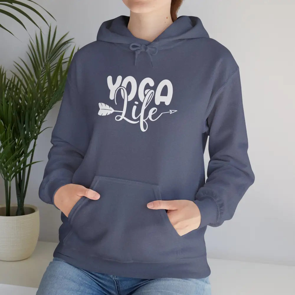 Yoga Life Hoodie - ’Yoga Life’ Arrow Graphic Pullover for Yogis - Hoodie