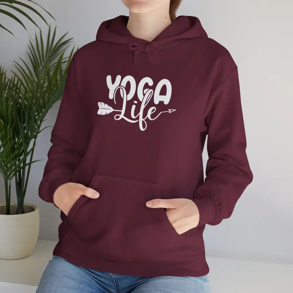 Yoga Life Hoodie - ’Yoga Life’ Arrow Graphic Pullover for Yogis - Hoodie