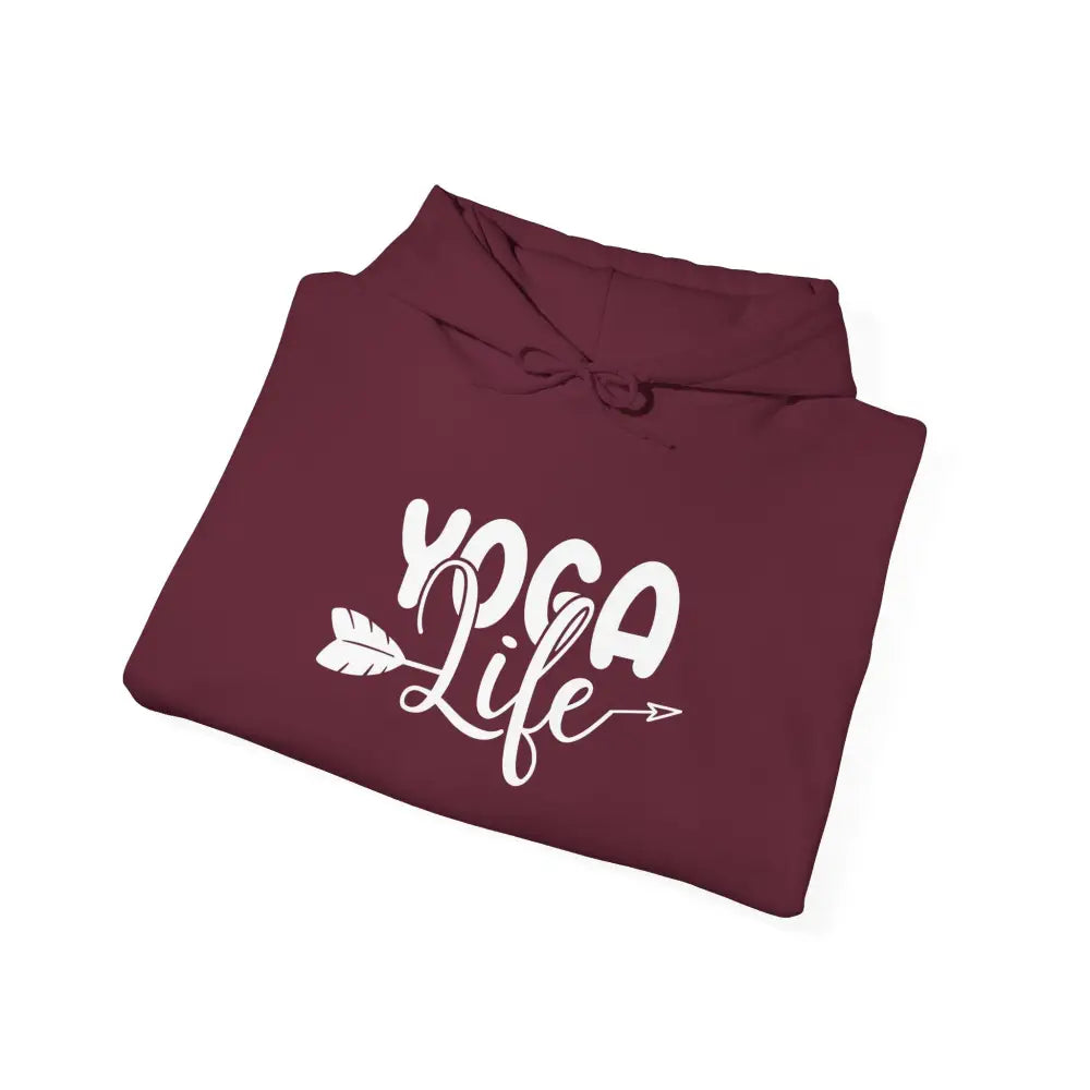 Yoga Life Hoodie - ’Yoga Life’ Arrow Graphic Pullover for Yogis - S / Maroon - Hoodie
