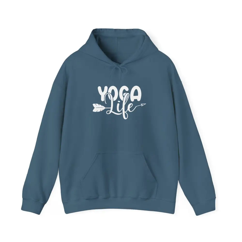 Yoga Life Hoodie - ’Yoga Life’ Arrow Graphic Pullover for Yogis - S / Indigo Blue - Hoodie