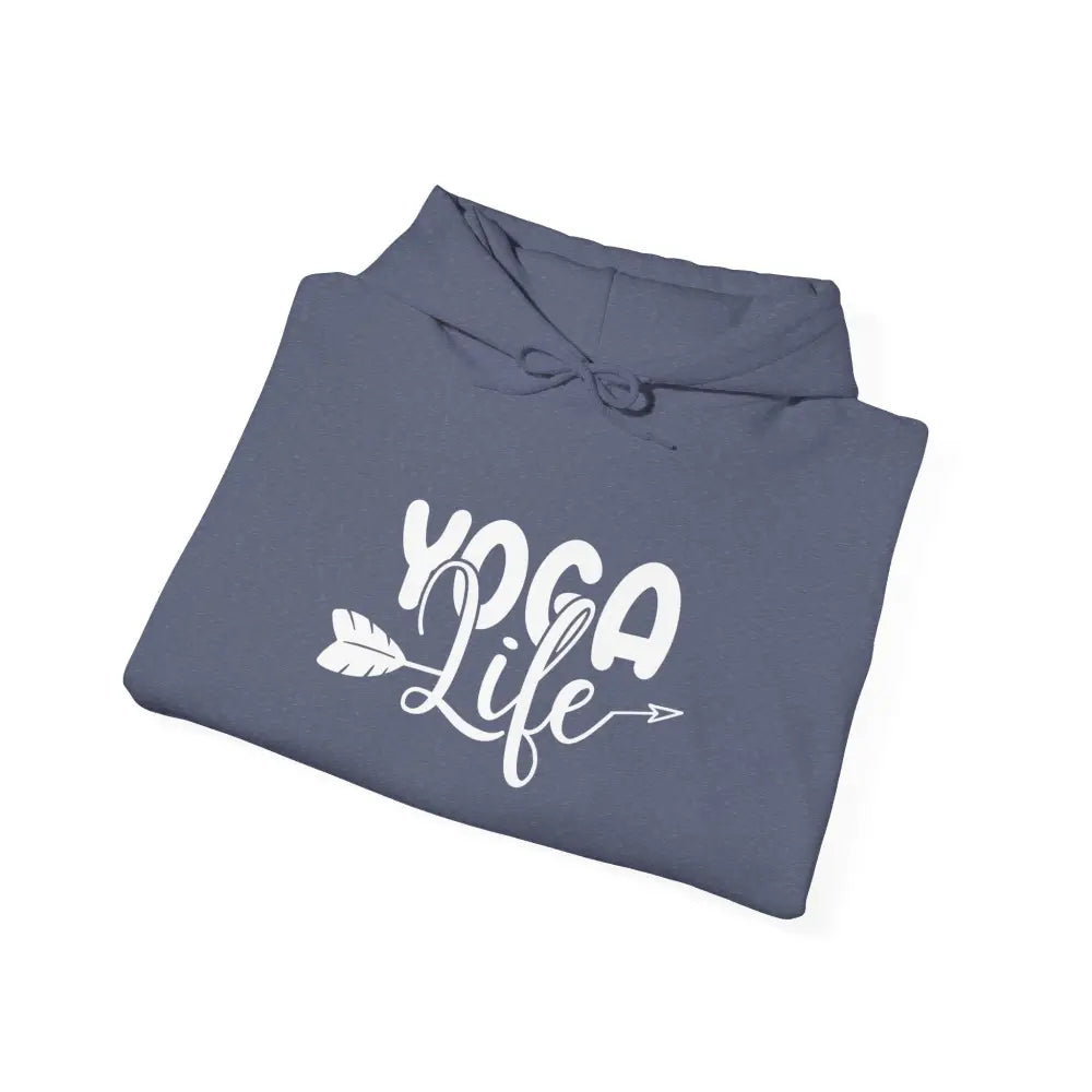 Yoga Life Hoodie - ’Yoga Life’ Arrow Graphic Pullover for Yogis - S / Heather Navy - Hoodie