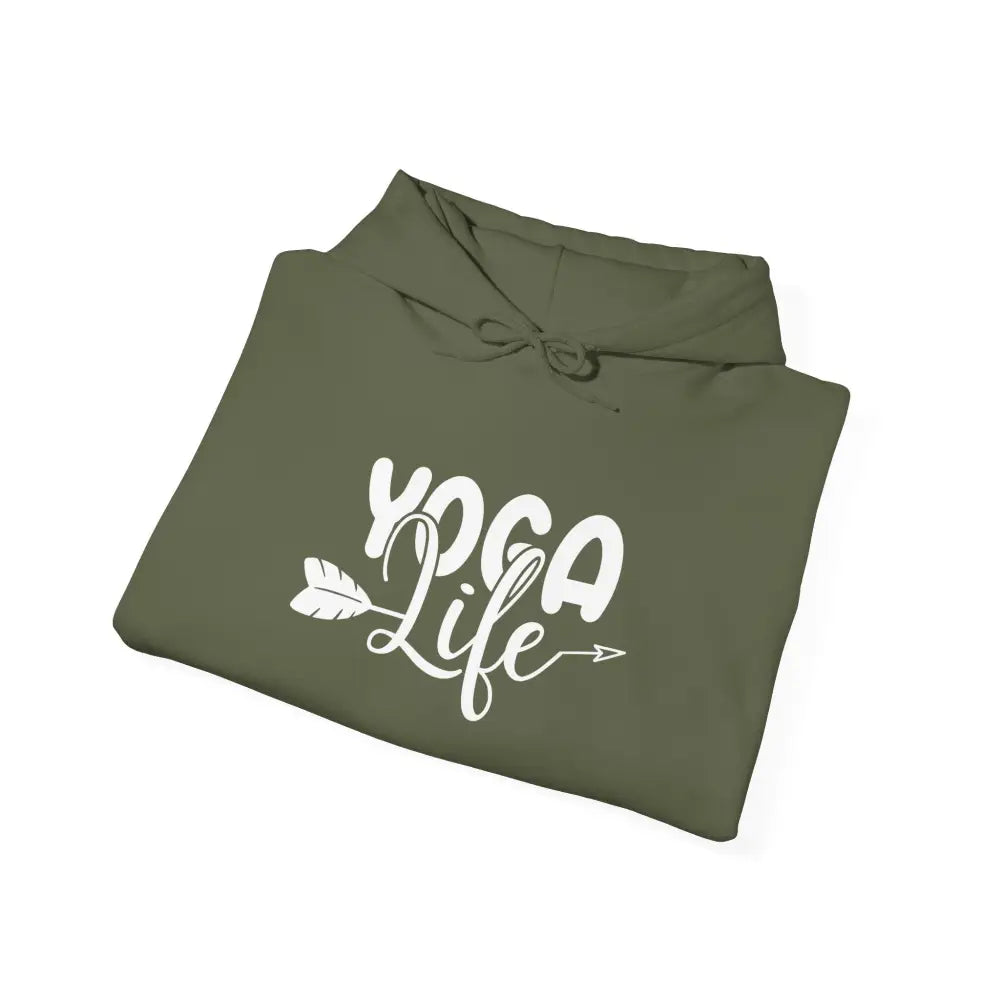 Yoga Life Hoodie - ’Yoga Life’ Arrow Graphic Pullover for Yogis - S / Military Green - Hoodie