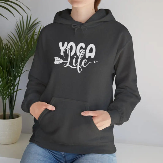 Yoga Life Hoodie - ’Yoga Life’ Arrow Graphic Pullover for Yogis - S / Dark Heather - Hoodie