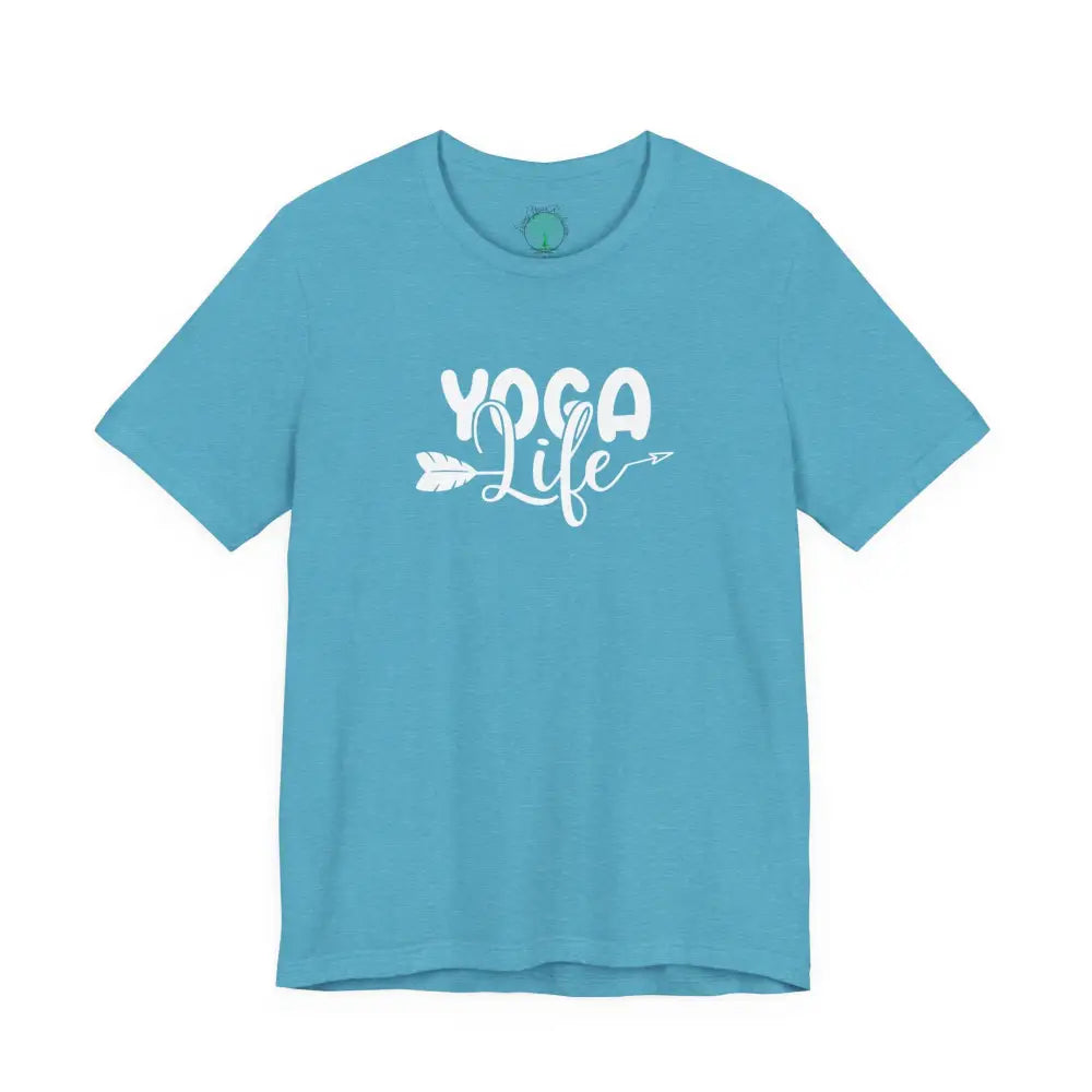 Yoga Life Tee, Women’s/Unisex Yoga T‑Shirt with Arrow Script Design - Heather Aqua / M - T-Shirt