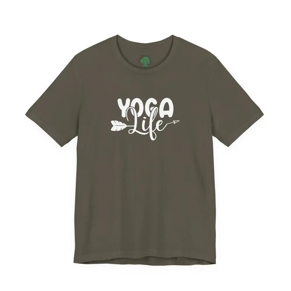 Yoga Life Tee, Women’s/Unisex Yoga T‑Shirt with Arrow Script Design - Army / S - T-Shirt