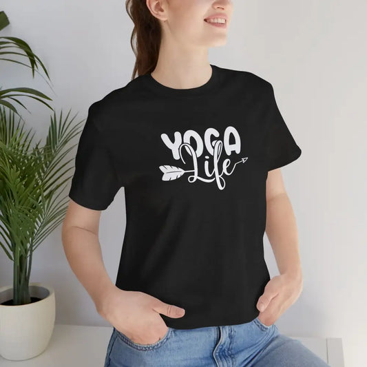 Yoga Life Tee, Women’s/Unisex Yoga T‑Shirt with Arrow Script Design - Black Heather / S - T-Shirt