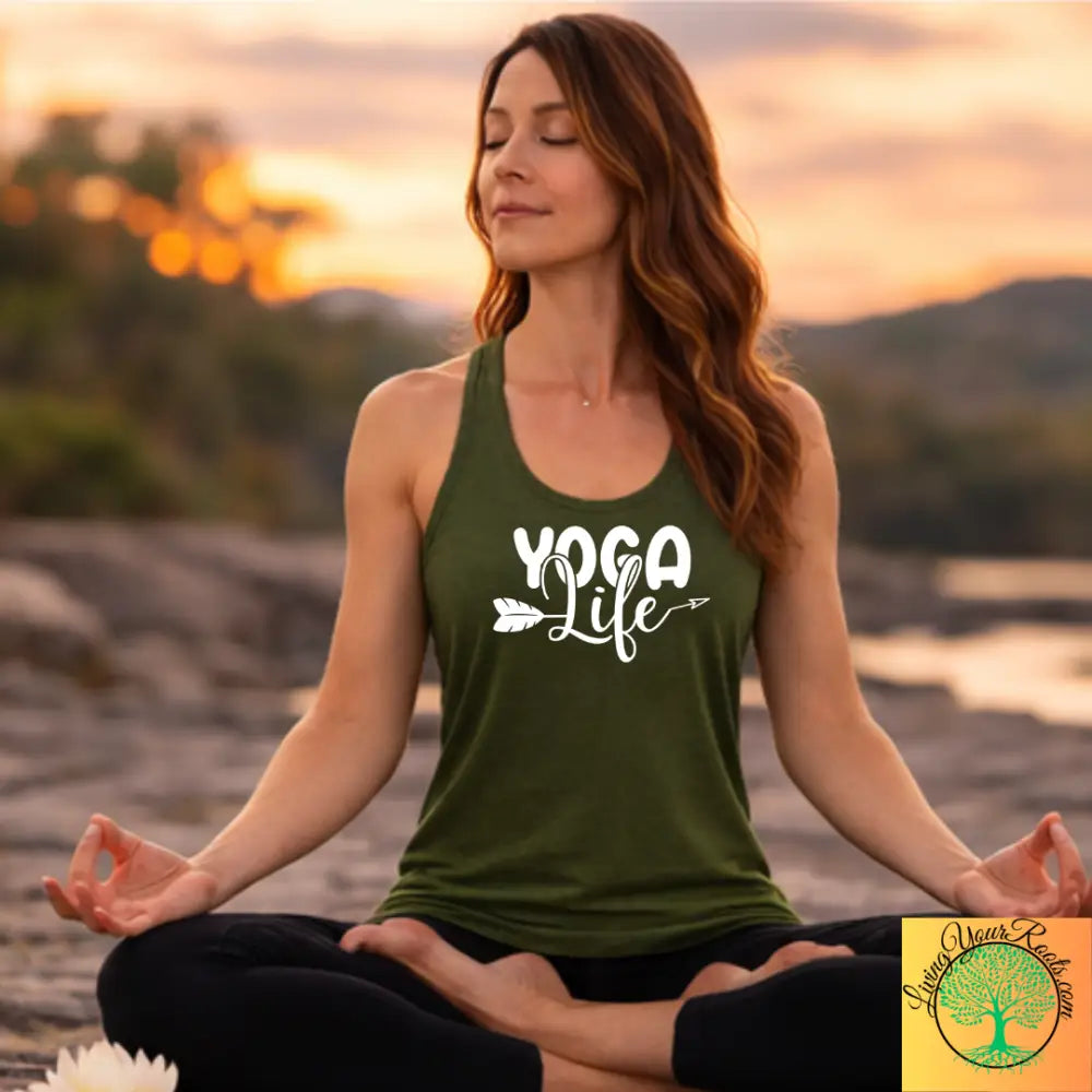 Yoga Life Women’s Racerback Tank, Comfortable Yoga Tank Top - XS / Solid Military Green - Tank Top
