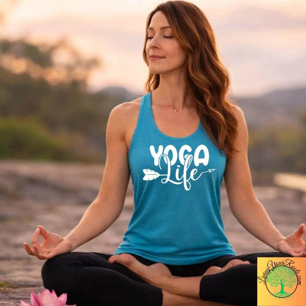 Yoga Life Women’s Racerback Tank, Comfortable Yoga Tank Top - XS / Solid Tahiti Blue - Tank Top