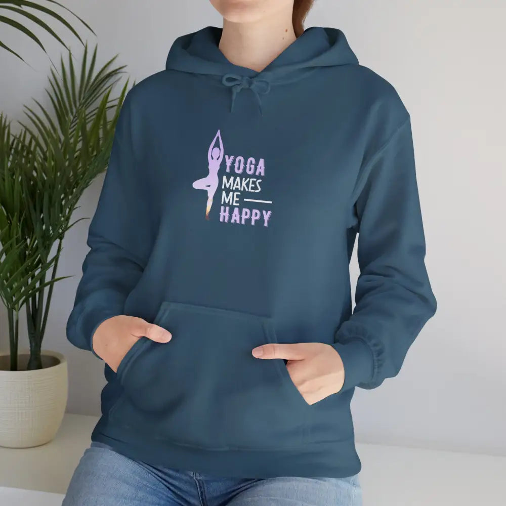 Yoga Makes Me Happy Heavy Blend™ Hooded Sweatshirt - Indigo Blue / S - Hoodie