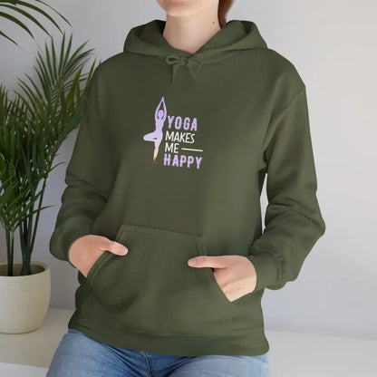 Yoga Makes Me Happy Heavy Blend™ Hooded Sweatshirt - Military Green / S - Hoodie