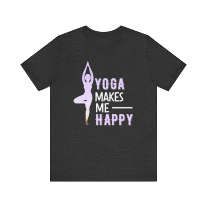 Yoga Makes Me Happy Unisex Jersey Short Sleeve Yoga Tee - Dark Grey Heather / S - T-Shirt