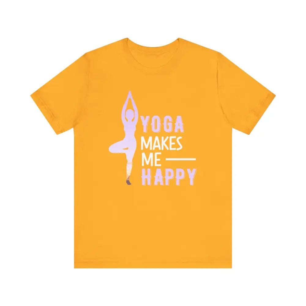 Yoga Makes Me Happy Unisex Jersey Short Sleeve Yoga Tee - Gold / S - T-Shirt