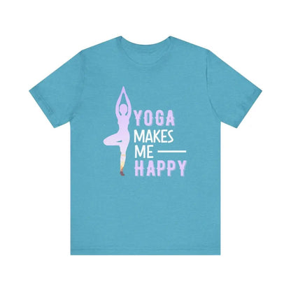 Yoga Makes Me Happy Unisex Jersey Short Sleeve Yoga Tee - Heather Aqua / S - T-Shirt