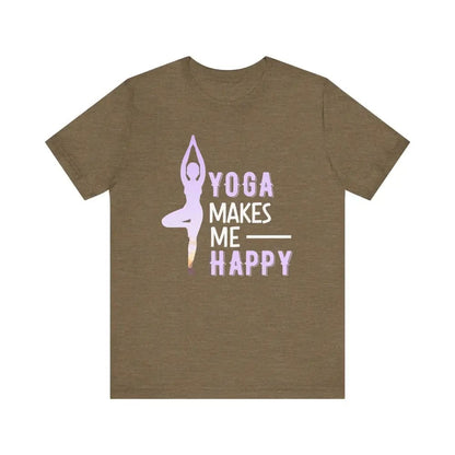 Yoga Makes Me Happy Unisex Jersey Short Sleeve Yoga Tee - Heather Olive / S - T-Shirt