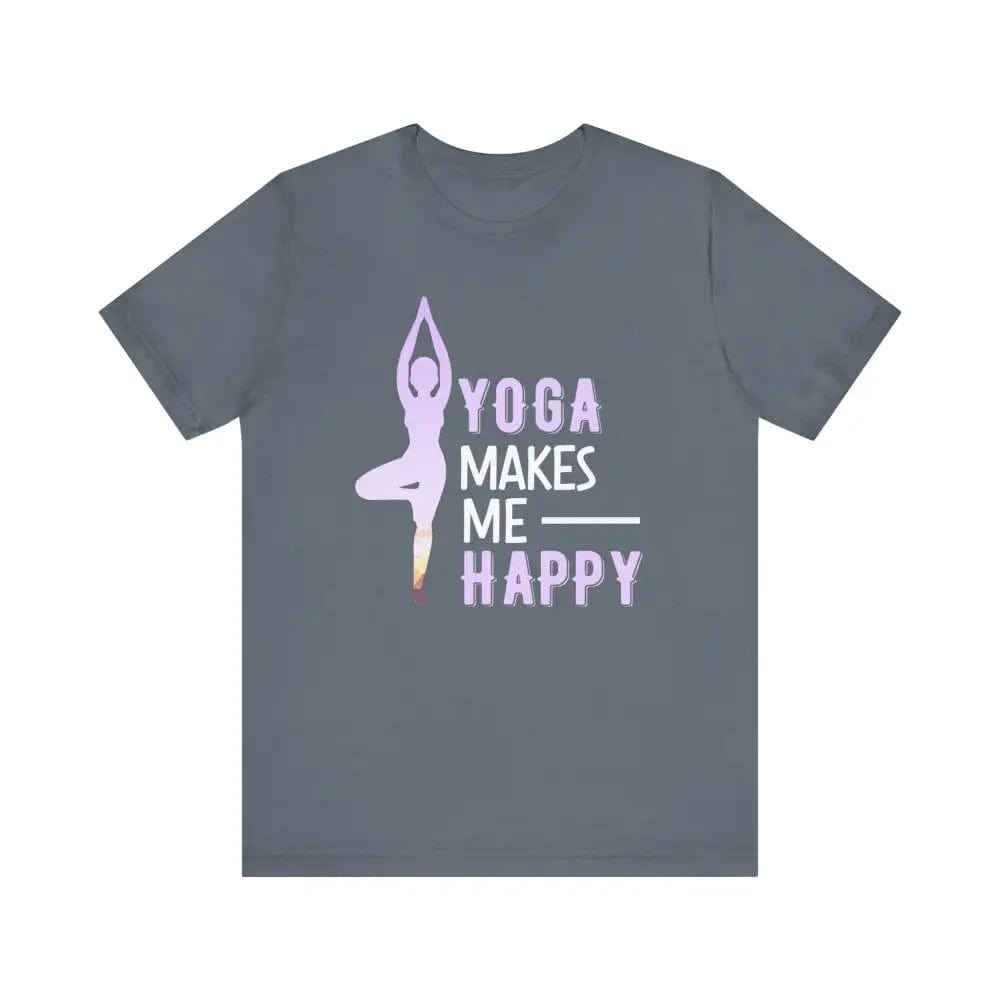 Yoga Makes Me Happy Unisex Jersey Short Sleeve Yoga Tee - Steel Blue / S - T-Shirt