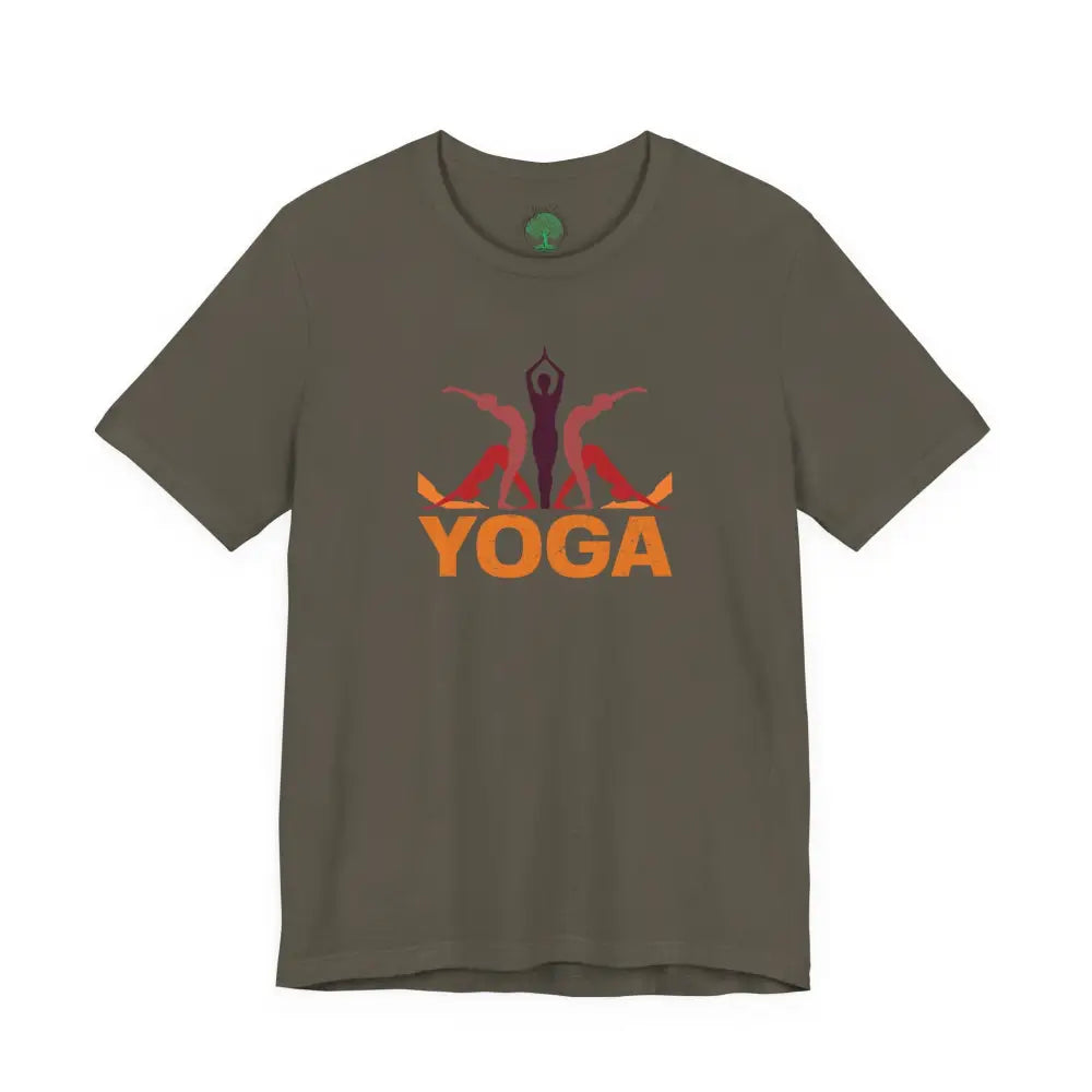 Yoga Poses Graphic Tee, Sunrise Silhouette Yoga Shirt - Army / S - T-Shirt