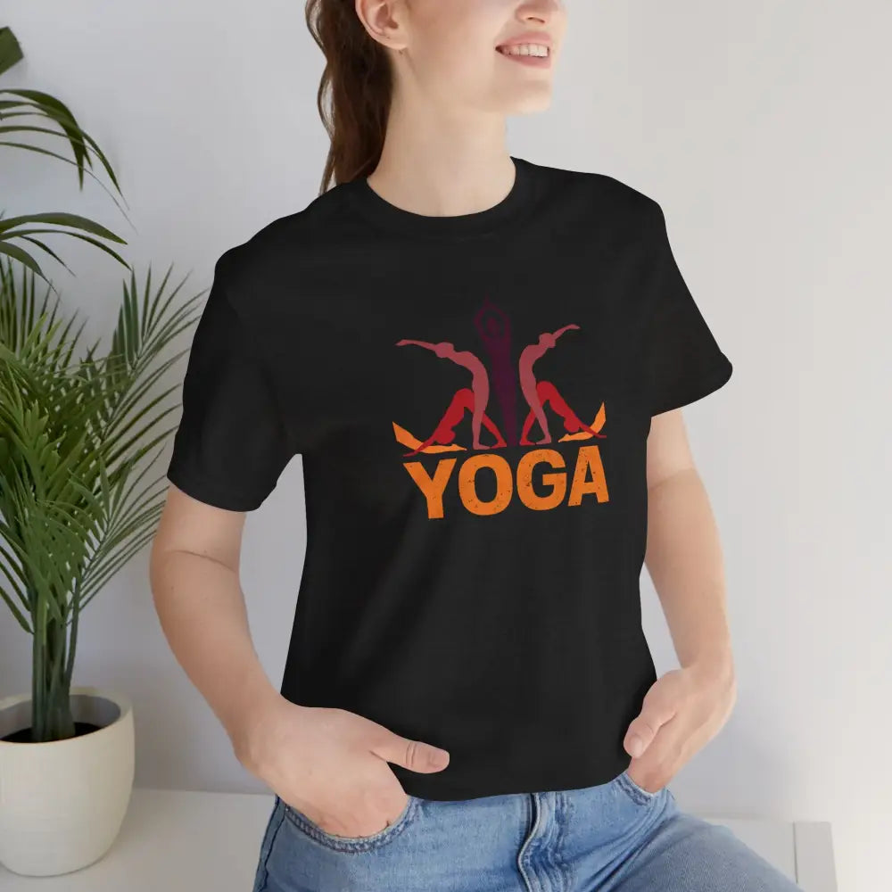 Yoga Poses Graphic Tee, Sunrise Silhouette Yoga Shirt - Black Heather / S - T-Shirt