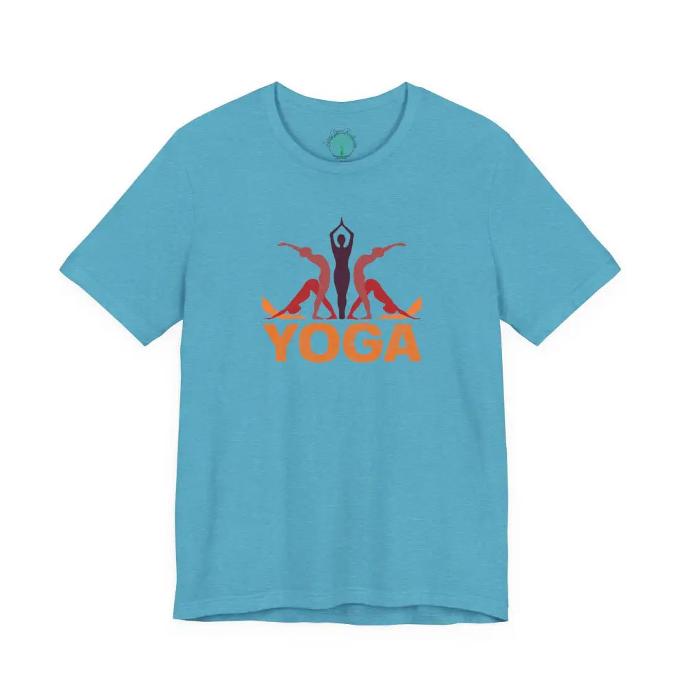 Yoga Poses Graphic Tee, Sunrise Silhouette Yoga Shirt - Heather Aqua / M - T-Shirt