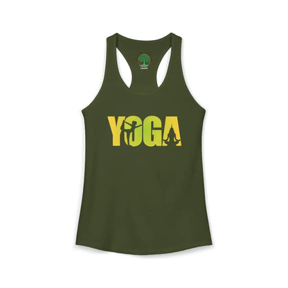 Yoga Silhouette Racerback Tank Top Women’s Yoga Tank - XS / Solid Military Green - Tank Top