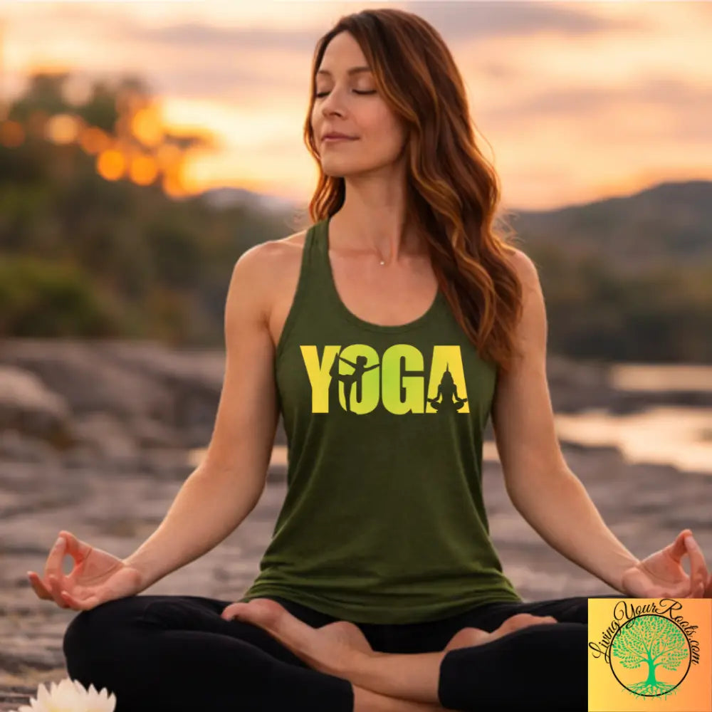 Yoga Silhouette Racerback Tank Top Women’s Yoga Tank - XS / Solid Military Green - Tank Top