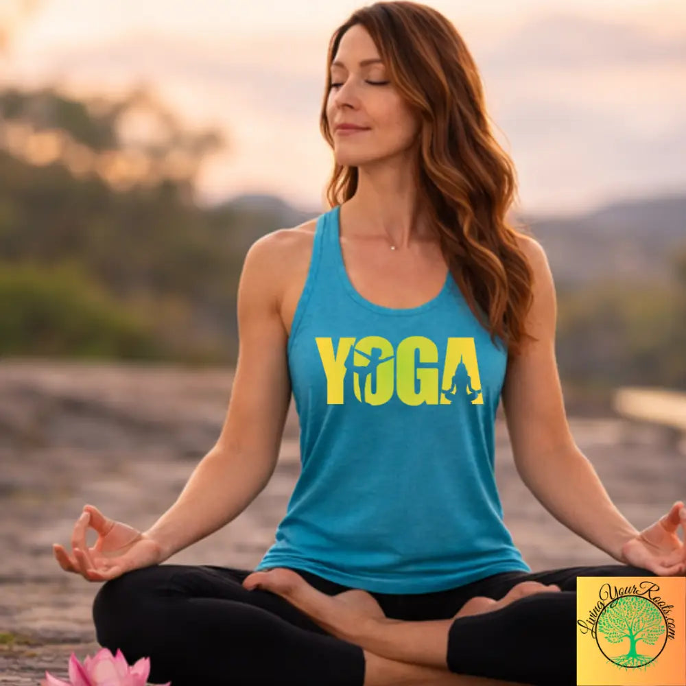 Yoga Silhouette Racerback Tank Top Women’s Yoga Tank - XS / Solid Tahiti Blue - Tank Top