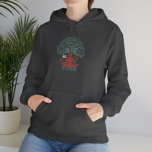 Yoga Tree Hoodie — All Breath All Yoga Pullover - S / Dark Heather - Hoodie