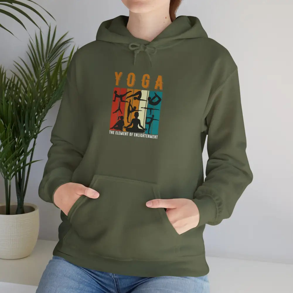 Yoga Vintage Sunset Hoodie, The Element of Enlightenment - S / Military Green - Hoodie