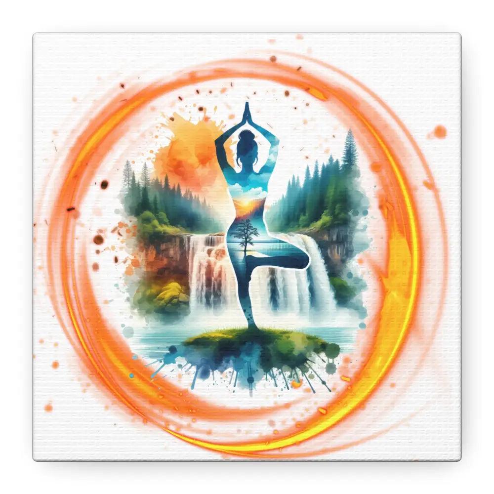 Yoga Waterfall Canvas Wall Art, Serene Tree Pose Meditation Print - 6’’ x 6’’ / 1.25’’ - Canvas
