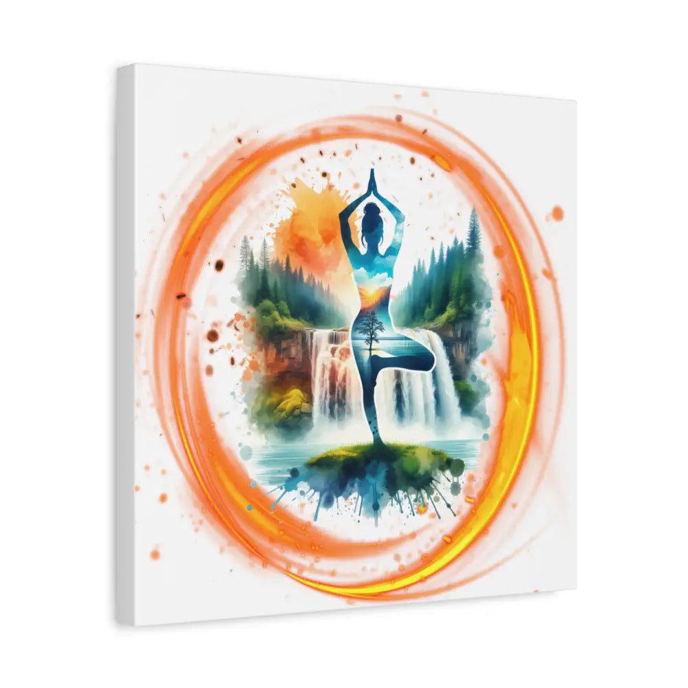 Yoga Waterfall Canvas Wall Art, Serene Tree Pose Meditation Print - Canvas