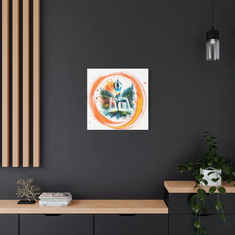 Yoga Waterfall Canvas Wall Art, Serene Tree Pose Meditation Print - Canvas