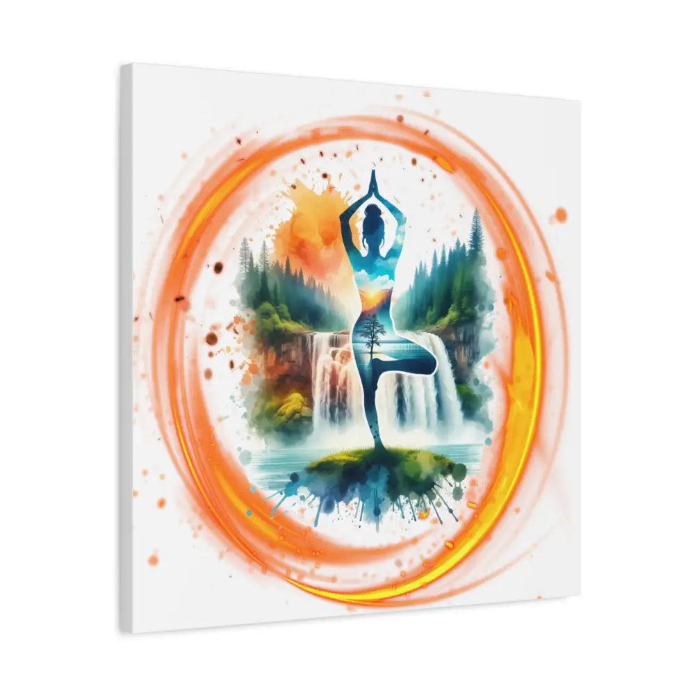 Yoga Waterfall Canvas Wall Art, Serene Tree Pose Meditation Print - Canvas