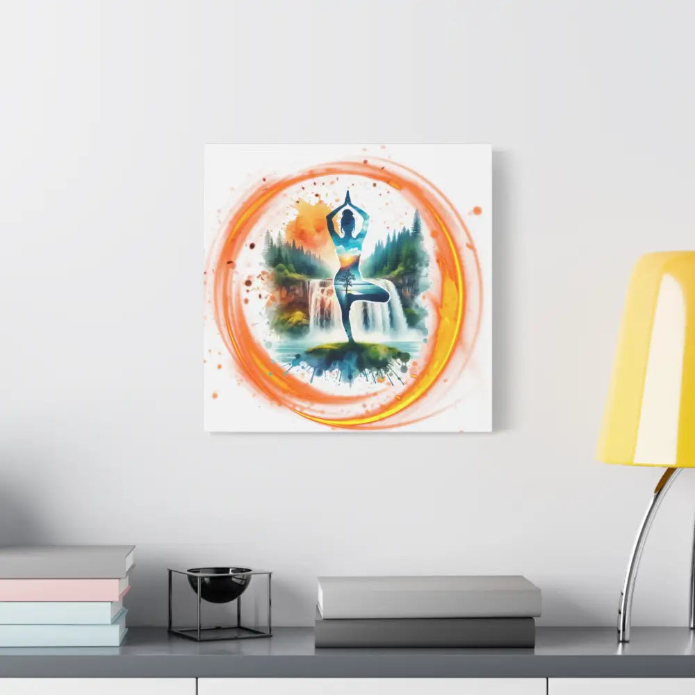 Yoga Waterfall Canvas Wall Art, Serene Tree Pose Meditation Print - Canvas