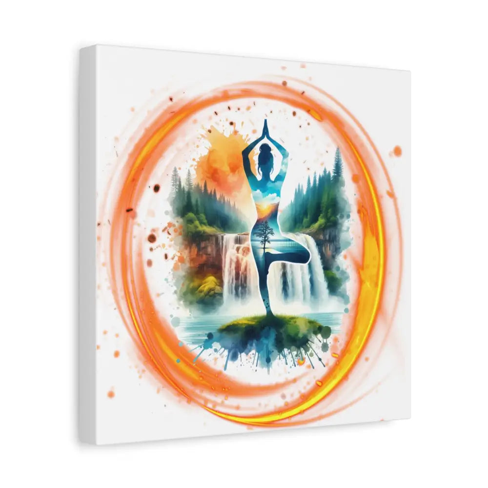 Yoga Waterfall Canvas Wall Art, Serene Tree Pose Meditation Print - Canvas