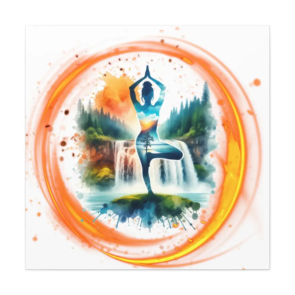 Yoga Waterfall Canvas Wall Art, Serene Tree Pose Meditation Print - 36’’ x 36’’ / 1.25’’ - Canvas
