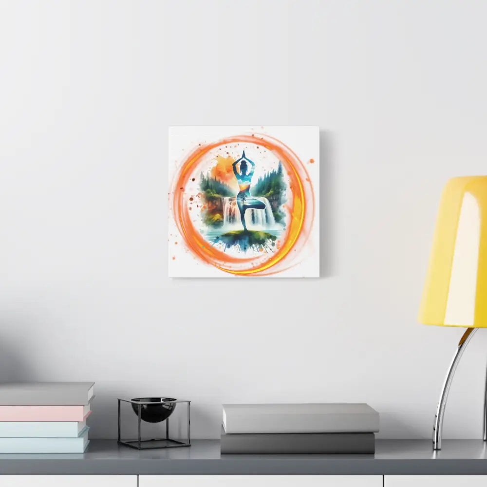 Yoga Waterfall Canvas Wall Art, Serene Tree Pose Meditation Print - Canvas