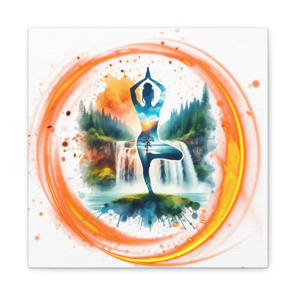 Yoga Waterfall Canvas Wall Art, Serene Tree Pose Meditation Print - 12″ x 12″ / 1.25’’ - Canvas