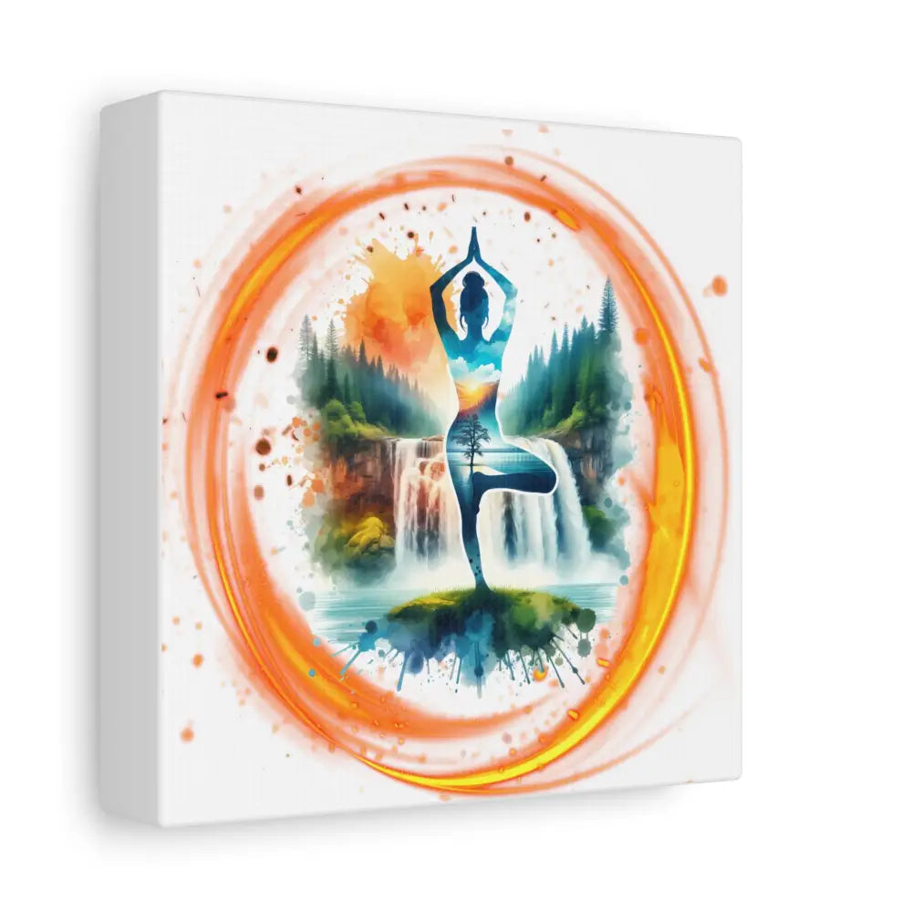 Yoga Waterfall Canvas Wall Art, Serene Tree Pose Meditation Print - Canvas