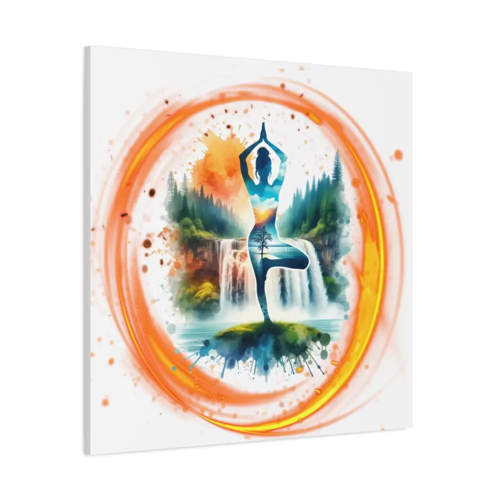 Yoga Waterfall Canvas Wall Art, Serene Tree Pose Meditation Print - Canvas