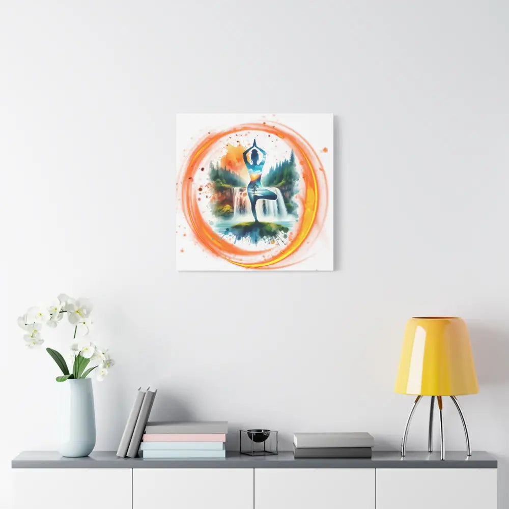 Yoga Waterfall Canvas Wall Art, Serene Tree Pose Meditation Print - Canvas