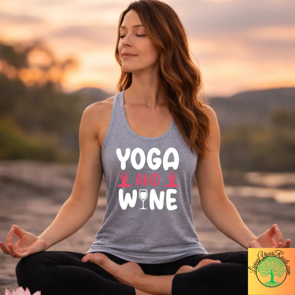 Yoga & Wine Racerback Women’s Yoga Tank Top - XS / Heather Grey - Tank Top