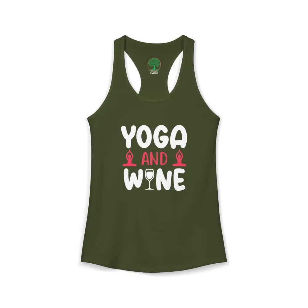Yoga & Wine Racerback Women’s Yoga Tank Top - XS / Solid Military Green - Tank Top