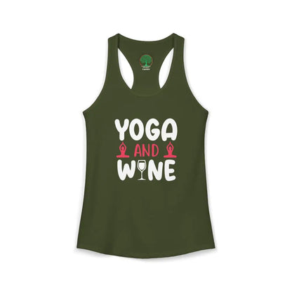 Yoga & Wine Racerback Women’s Yoga Tank Top - XS / Solid Military Green - Tank Top