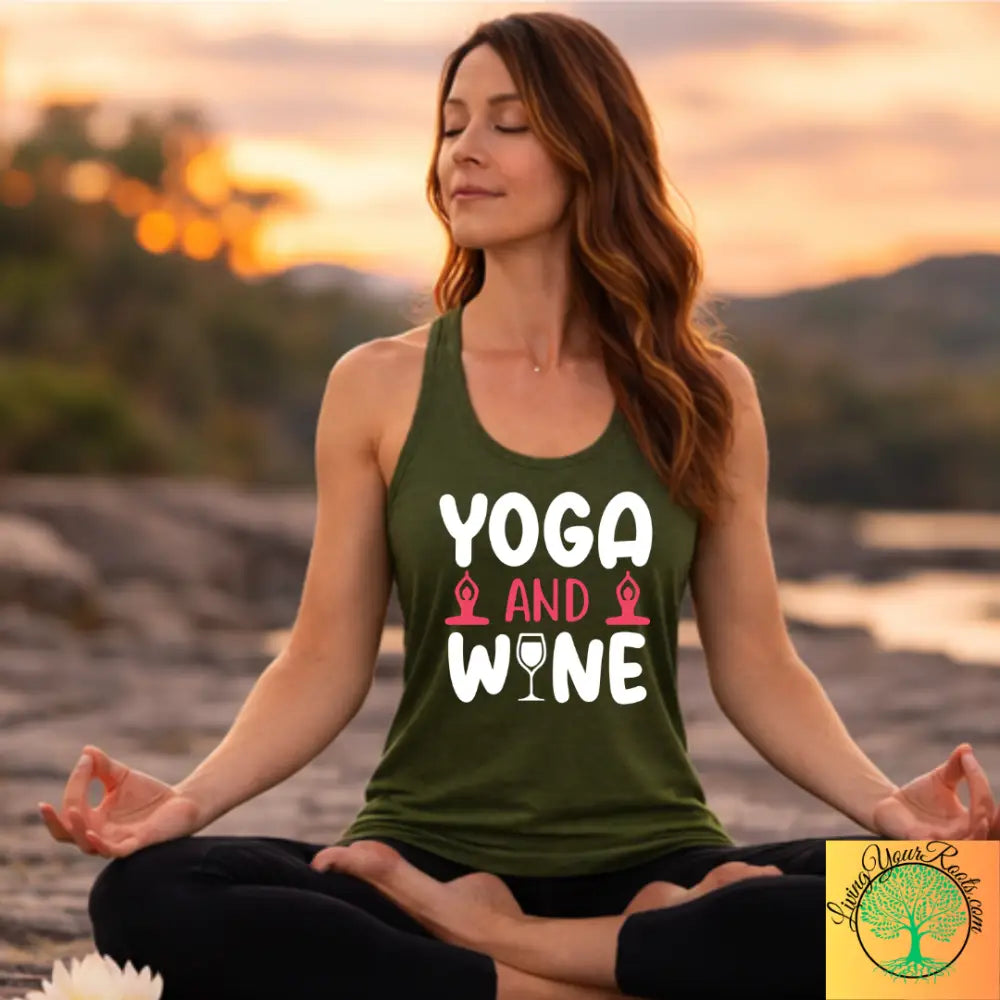 Yoga & Wine Racerback Women’s Yoga Tank Top - XS / Solid Military Green - Tank Top