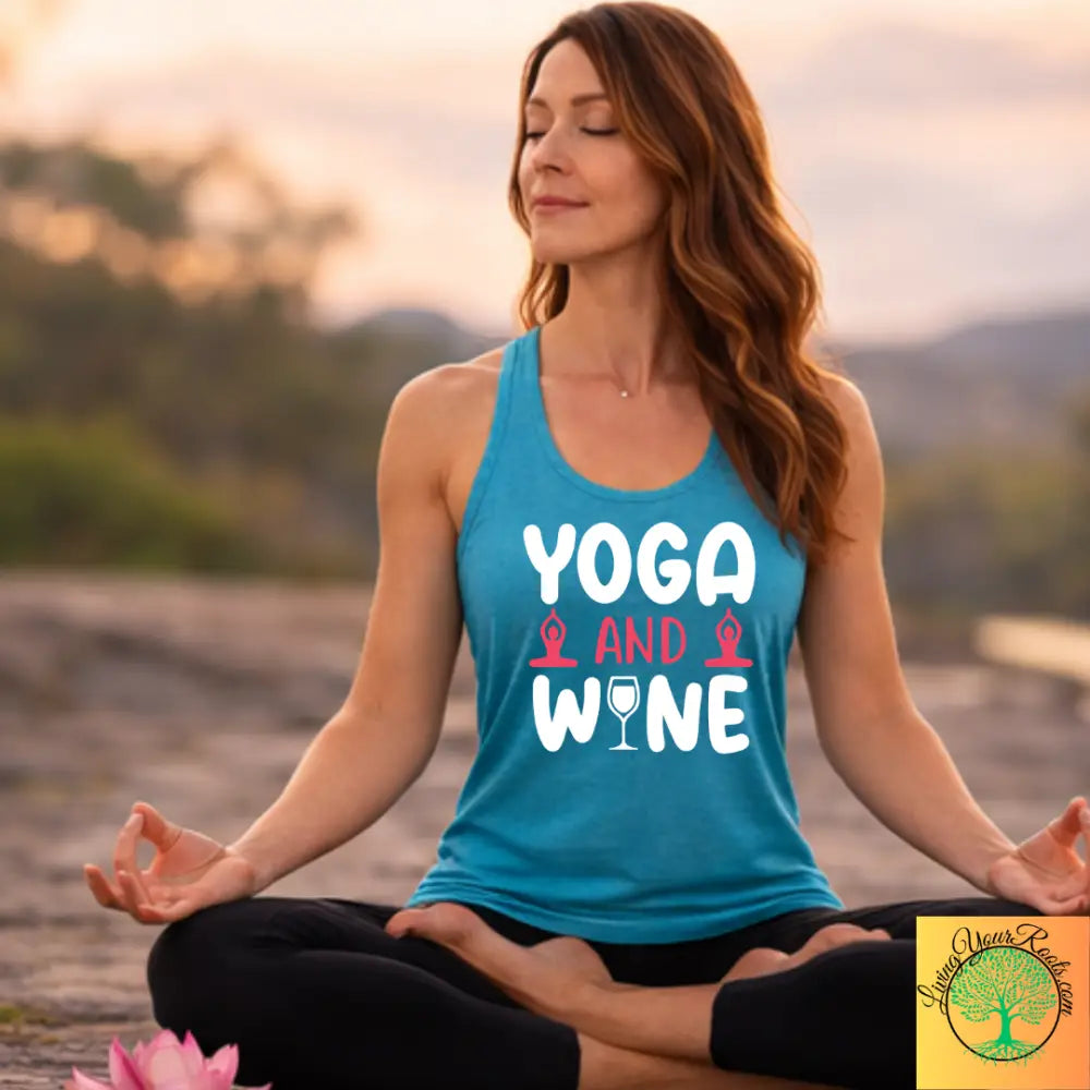 Yoga & Wine Racerback Women’s Yoga Tank Top - XS / Solid Tahiti Blue - Tank Top